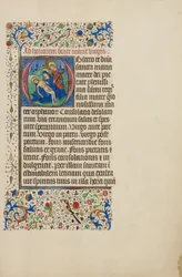 Initiale O: Die Pietà mit dem heiligen Johannes dem Evangelisten