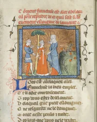 Miniatur aus einem Manuskript des Roman de la Rose von Guillaume de Lorris und Jean de Meun, ca. 1365