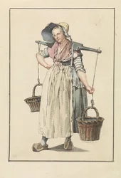 Bäuerin mit zwei Körben an einem Joch