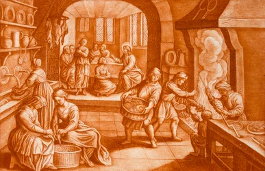 Die Geschichte von Maria und Martha, Illustration aus der Bibel, graviert von J.C. Bodenehr