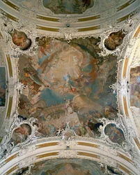 Deckenfresko in der Wiltener Kirche, Innsbruck, Österreich