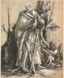 Bärtiger Heiliger mit Wanderstab, um 1516