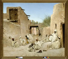 Eine Straße der Oase von Chetma in Algerien. Gemälde von Maurice Bompard (1857-1936) 1882