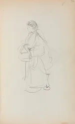 Italienisches Skizzenbuch: Stehende Frau mit einer Tasche, Seite 56, 1898-1899