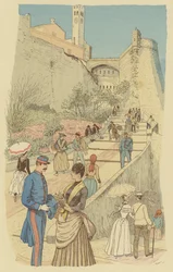 Menschen auf der großen Treppe im Königspalast, Monaco