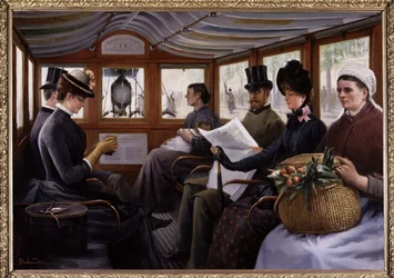 Passagiere in einem Omnibus