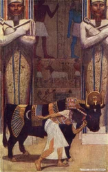 Die Mädchenfrau und der Bata-Stier aus der Geschichte Der Bauer, der König wurde, Illustration aus 