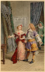 Hinter den Kulissen bei Scapin, Armande, Baron und Molière (Illustration)