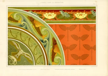 Wasserornamentik mit Libellen, Fröschen und Schmetterlingen
