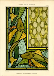 Jugendstil-Kompositionen mit Fischen und Libellen