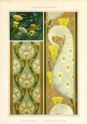 Ornamentale Kompositionen mit Meerestieren, Zikaden und Pfau