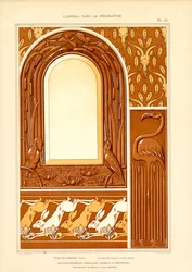Ornamentaler Rahmendesign mit Wasservögeln und Hasen