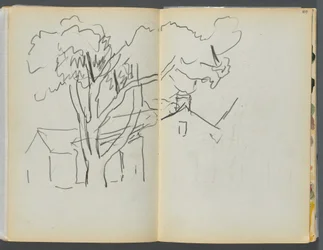 Skizzenbuch - Das Granite Shore Hotel, Rockport, Seite 106 & 107: Baum mit Häusern