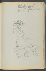 Skizzenbuch - The Granite Shore Hotel, Rockport, Seite 155: Sitzende Frau mit Notizen