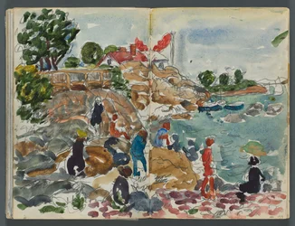 Skizzenbuch, The Dells, Nr. 127, Seite 158 & 159: Küstenlandschaft mit Figuren