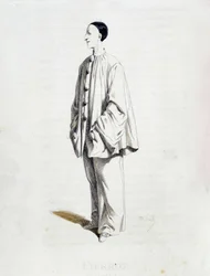 Pierrot aus Masques et bouffons (Italienische Komödie), Text und Zeichnungen von Maurice Sand, Radierungen von A. Manceau, Vorwort von Georges Sand, Paris, Michel Lévy Frères