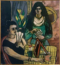 Mädchen in Schwarz auf Grün