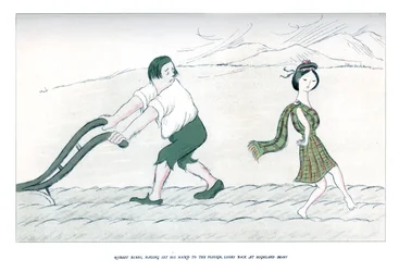 Robert Burns, der seine Hand an den Pflug gelegt hat, blickt zurück auf Highland Mary, 1904