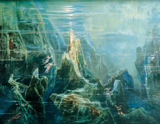 Deutschland, Bayreuth, Bühnenbild für die Aufführung „Der Ring des Nibelungen - Das Rheingold“ von Richard Wagner, die Rheintöchter