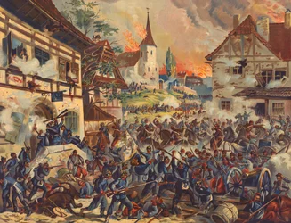 Deutsche Truppen greifen Saint-Privat-la-Montagne an, Schlacht von Gravelotte