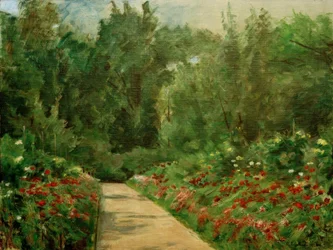 Gartenbeete mit Weg und Blumen
