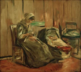 Interieur mit nähender Frau