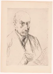 Selbstporträt von Max Liebermann, Zeichenstift in der Hand