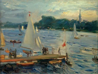 Segelboote auf der Alster am Abend
