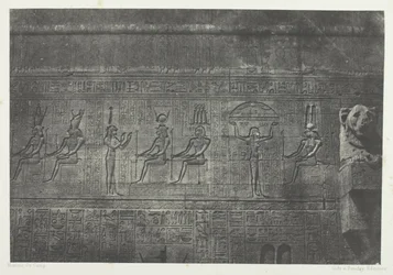 Großer Tempel von Dendérah (Teutyres), Skulpturen der hinteren Fassade; Oberägypten, Platte 20 aus dem Album "Egypte, Nubie, Palestine et Syrie" (1852)