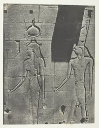 Kalabscheh, Skulpturen der hinteren Fassade des Tempels; Nubien, Tafel 92 aus dem Album "Ägypten, Nubien, Palästina und Syrien" (1852)