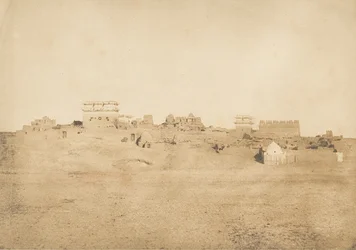 Ansicht eines Teils des Dorfes Luxor, Theben, 1849-50