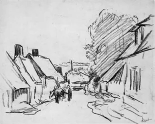 Dorfstraße mit Pferdewagen. Éragny-sur-Epte (?)