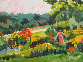 Frau im lebendigen Garten
