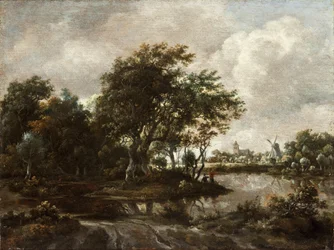 Landschaft mit Anglern und einer fernen Stadt