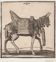 Ein prächtig ausgestattetes Maultier, Profil nach rechts