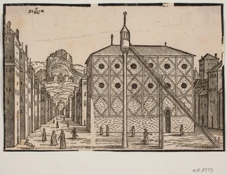 Straße, im Vordergrund Moschee und freistehendes Minarett
