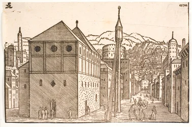 Moschee mit freistehendem Minarett mit Außentreppe