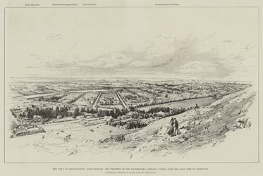 Die Stadt Doornfontein, Johannesburg, das Eigentum der Wasserwerksgesellschaft, vom Hochreservoir aus gesehen
