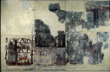 Mesopotamien: Palast des Zimri-Lim, Investiturmalerei: Darstellung eines geflügelten Stiers, einer Sphinx und eines Greifs. Abgenommenes Fresko aus der Regierungszeit von Zimri-Lim (Zimei Lim) (ca. 1782-1759 v. Chr.) aus Mari. Paris, Louvre.