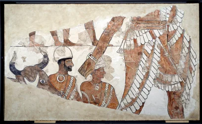 Mesopotamien: der Leiter des Opfers. Detail eines Freskos aus dem Palast von Zimrilim (um 1782-1759). 18. Jahrhundert v. Chr. Aus Mari. Paris, Louvre