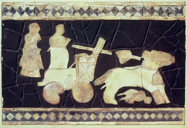 Kriegsschariot, gezogen von zwei Pferden, 2800-2300 v. Chr.