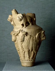 Mesopotamische Kunst: Ritual-Kalksteinvase mit Stieren und Löwen. Sun. h. 30,2 cm. Von der Stätte Uruk (oder Uruk), Irak. Bagdad, Archäologisches Museum