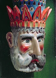 Maske eines Königs-Magus für Prozessionen zur Feier des Festes der Epiphanie in Mexiko am 6. Januar