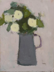 Weiße Blumen, grauer Krug, 2017