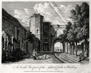 Eine Südansicht des Abteitors in Reading, Berkshire, 1775