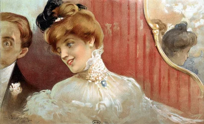 Frau beim Konzert - Chromolithographie von Simonidy