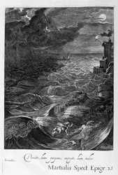 Leander schwimmt über den Hellespont, um seine Geliebte Hero zu treffen, 1655