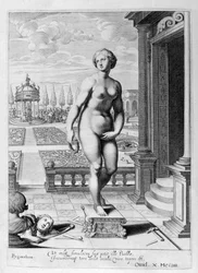 Pygmalion ist in eine Statue verliebt, die er gemacht hat, 1655
