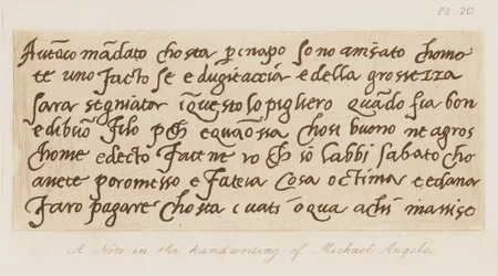 Eine Notiz in der Handschrift von Michelangelo