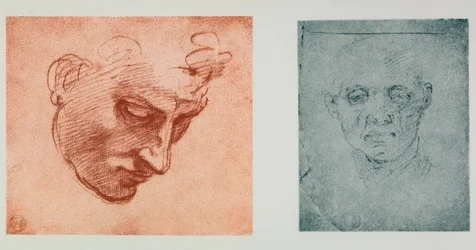 Vorderansicht eines Gesichts und eines im Profil; Zeichnungen von Michelangelo. Casa Buonarroti, Florenz